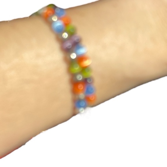 Pair of Multi-Colored Moonglow Beaded and Silver Tone Lobster Claw Bracelets - Picture 6 of 6